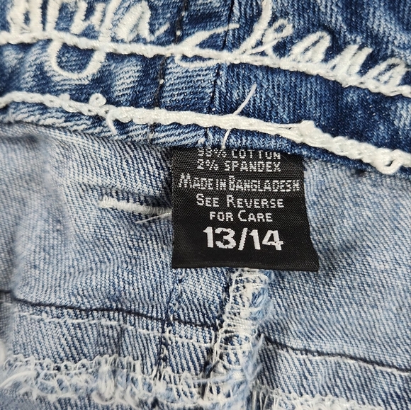 Ariya Jeans 13/14 Blue Jean Shorts Denim Embroidered Embellished Distressed - Picture 6 of 7